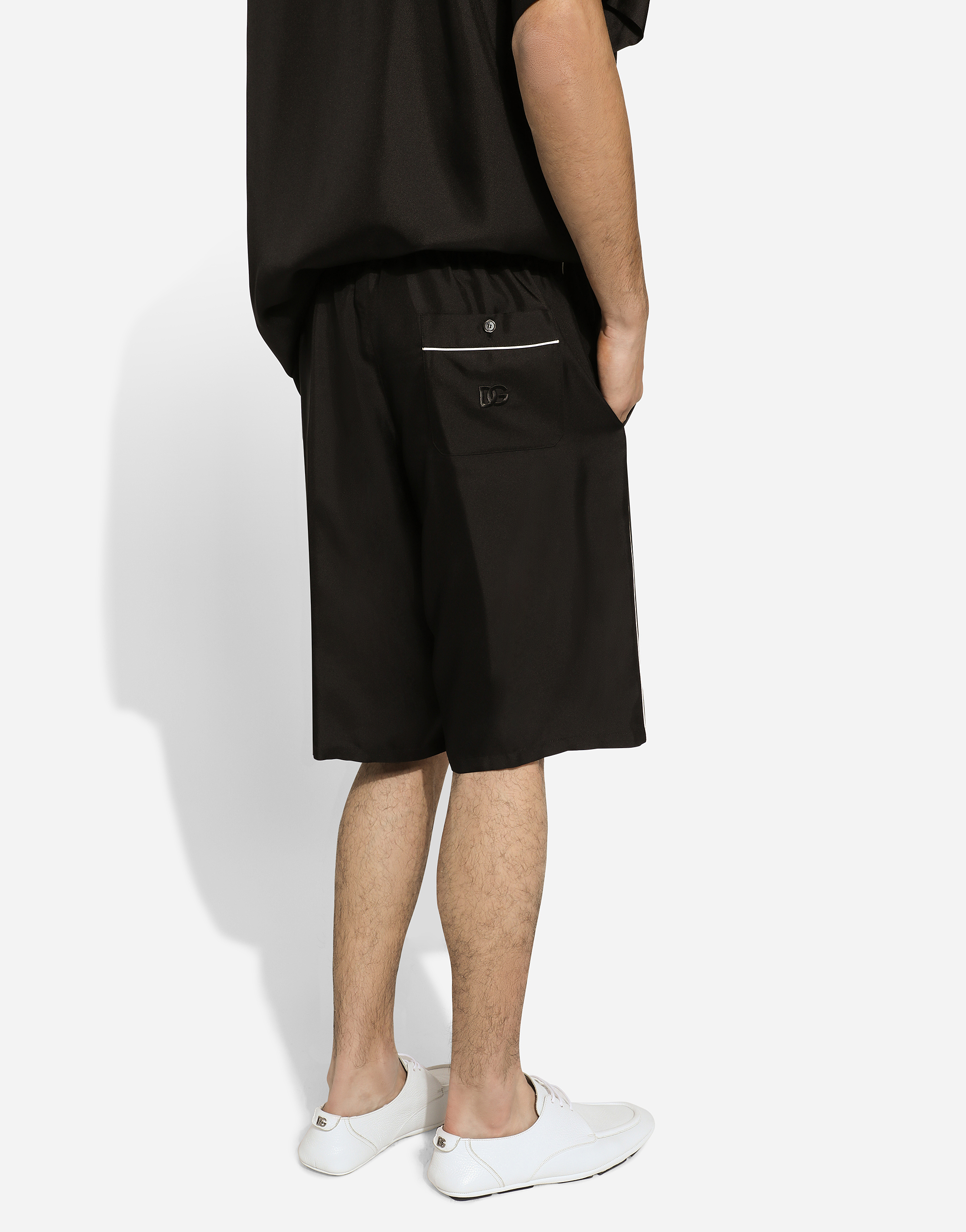 Shop Dolce & Gabbana Embroidered Silk Jogging Shorts In Black