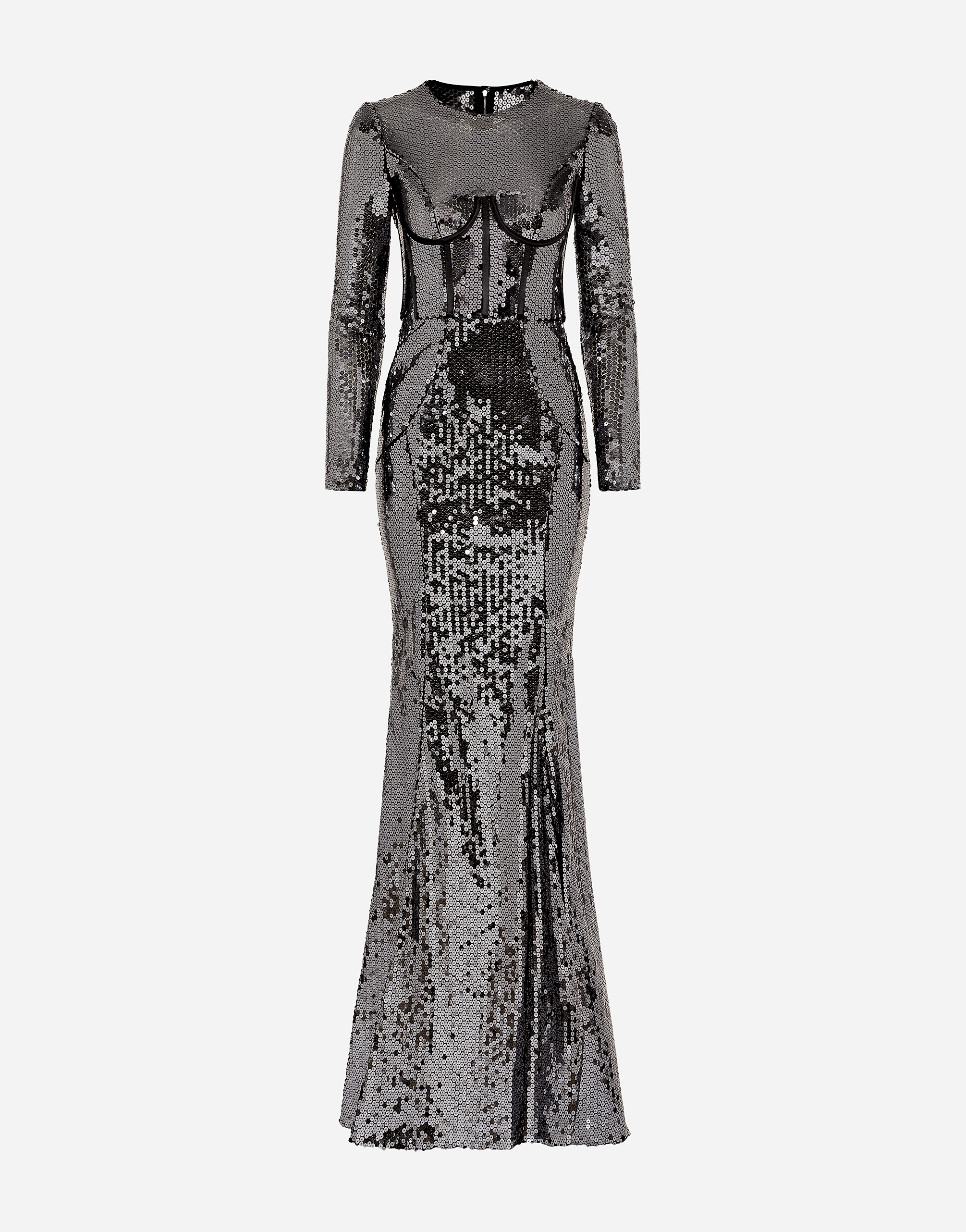 Dolce & Gabbana Long Sequined Dress With Corset Detailing In Grey