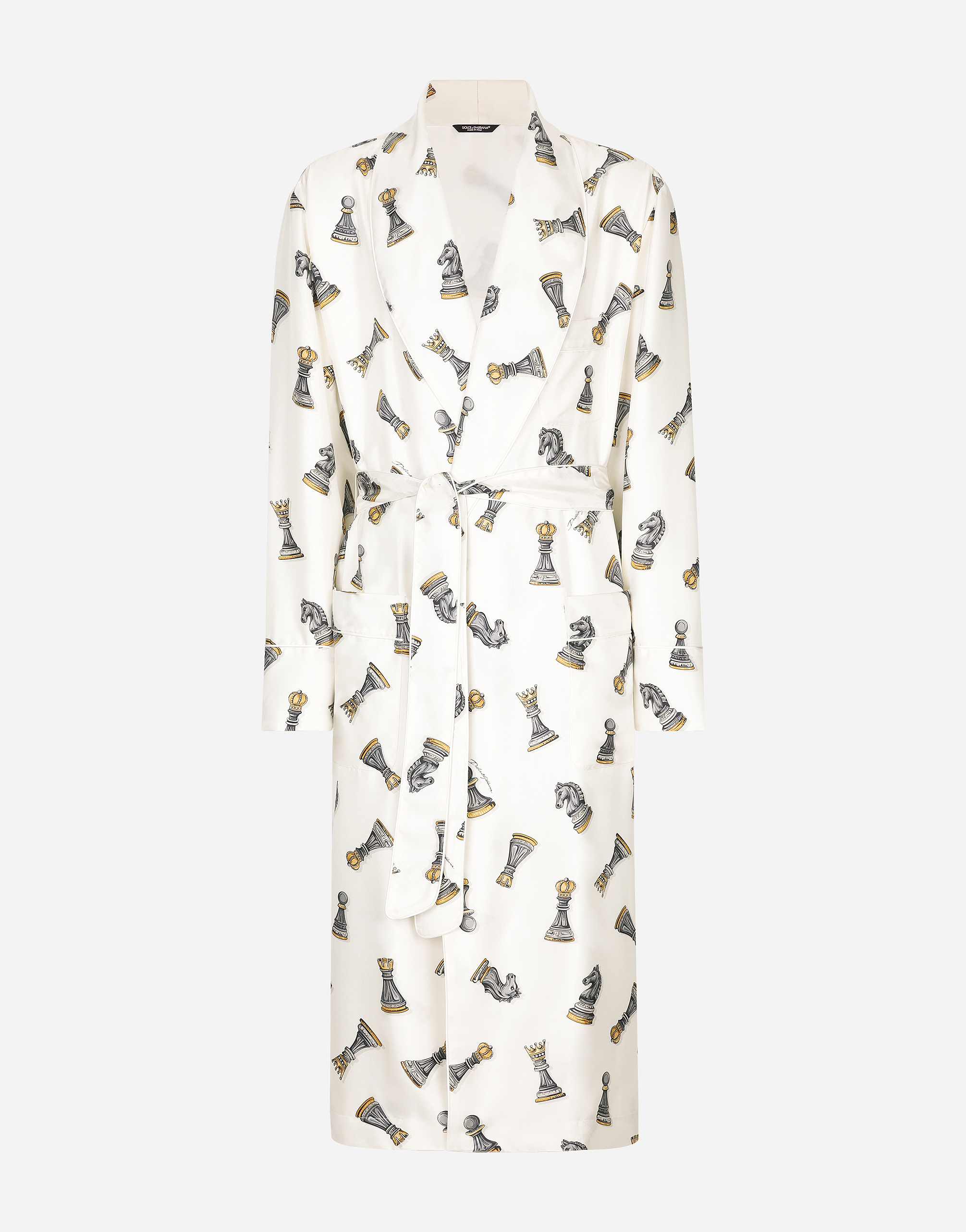 Shop Dolce & Gabbana Silk Twill Robe With Chess-piece Print