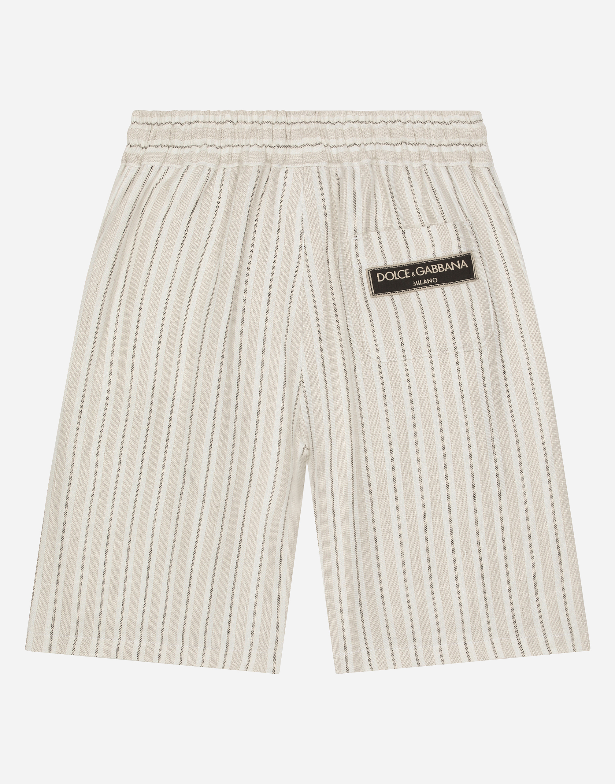 Shop Dolce & Gabbana Linen Shorts With Branded Label In Rigato