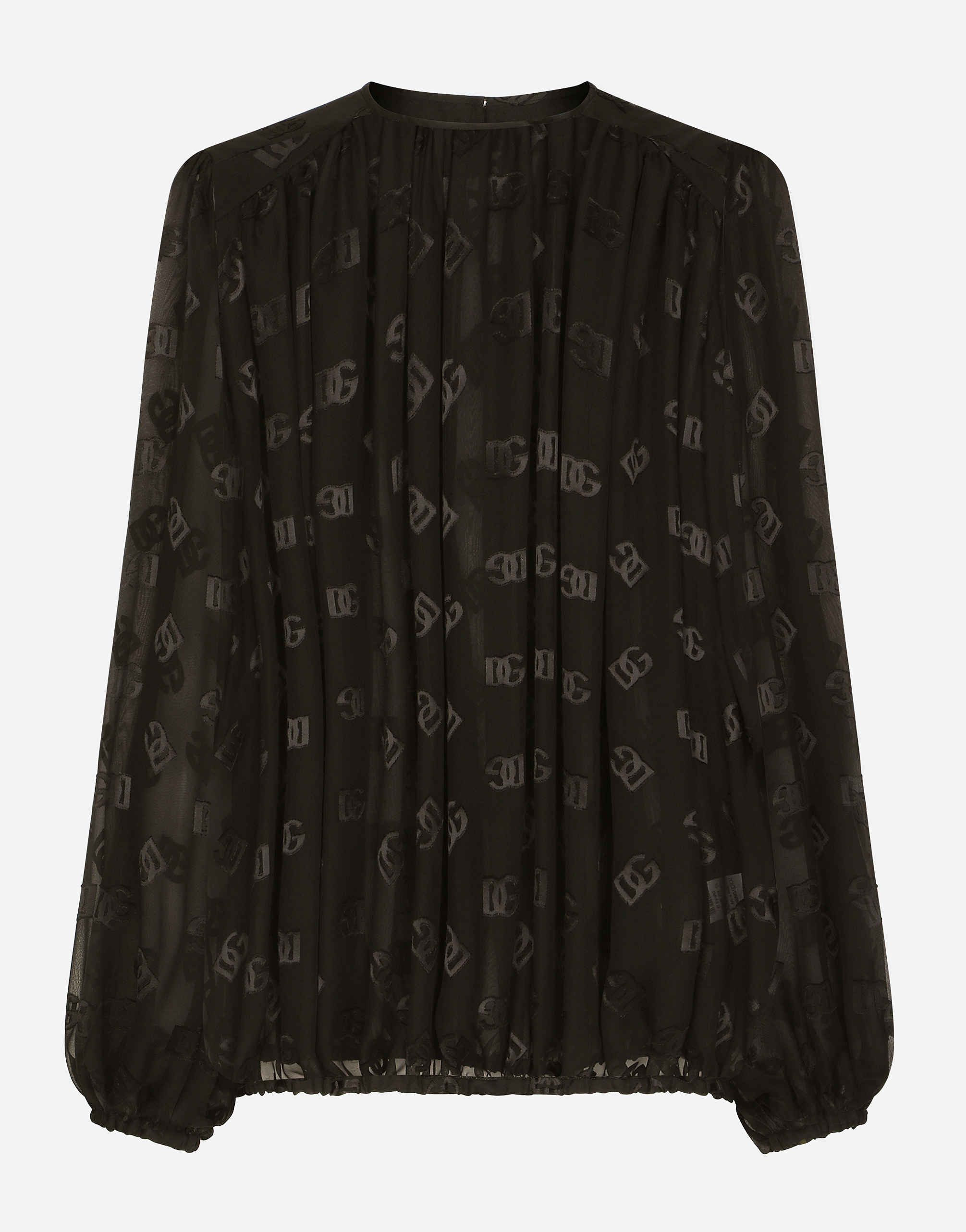 Shop Dolce & Gabbana Devoré Satin Blouse With All-over Dg Logo In Black