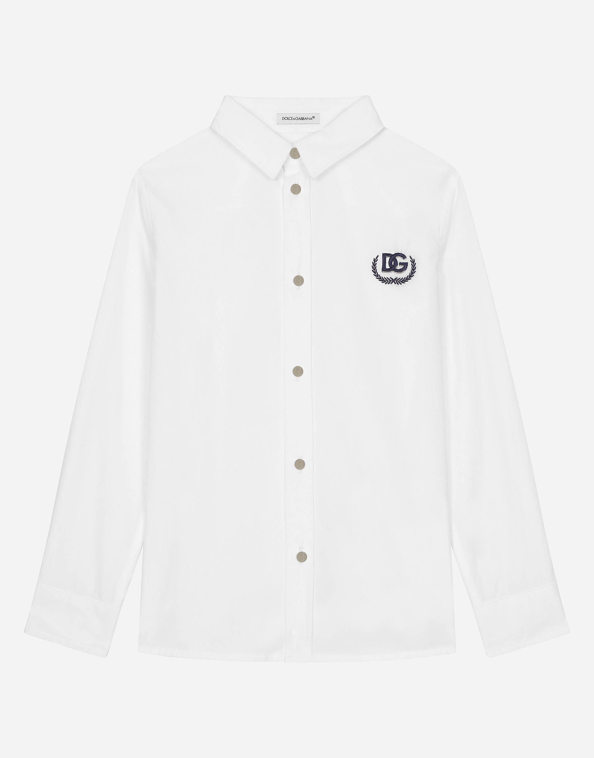 Shop Dolce & Gabbana Poplin Shirt With Dg Laurel Logo In White