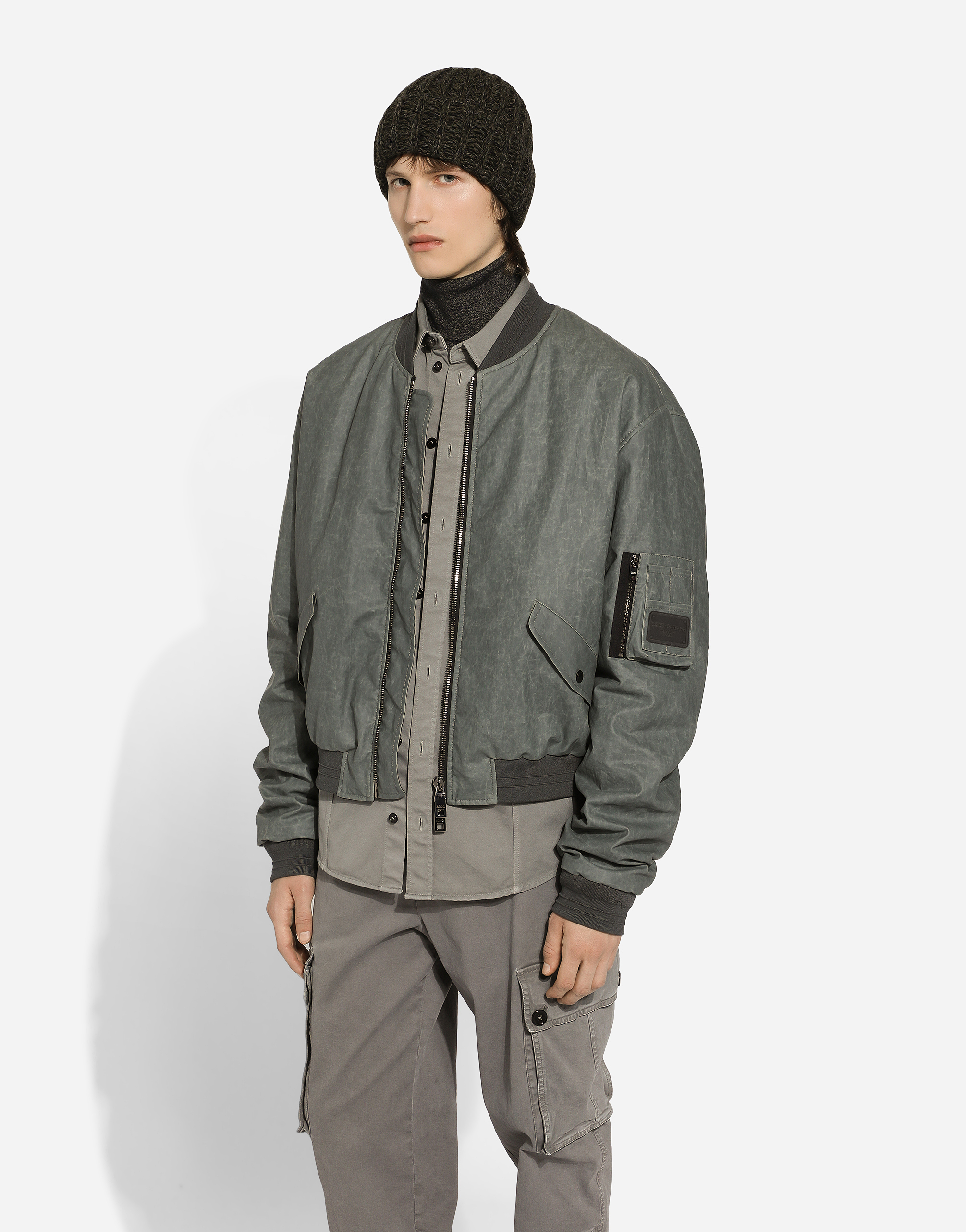 Shop Dolce & Gabbana Oversize Linen Bomber Jacket In Grey