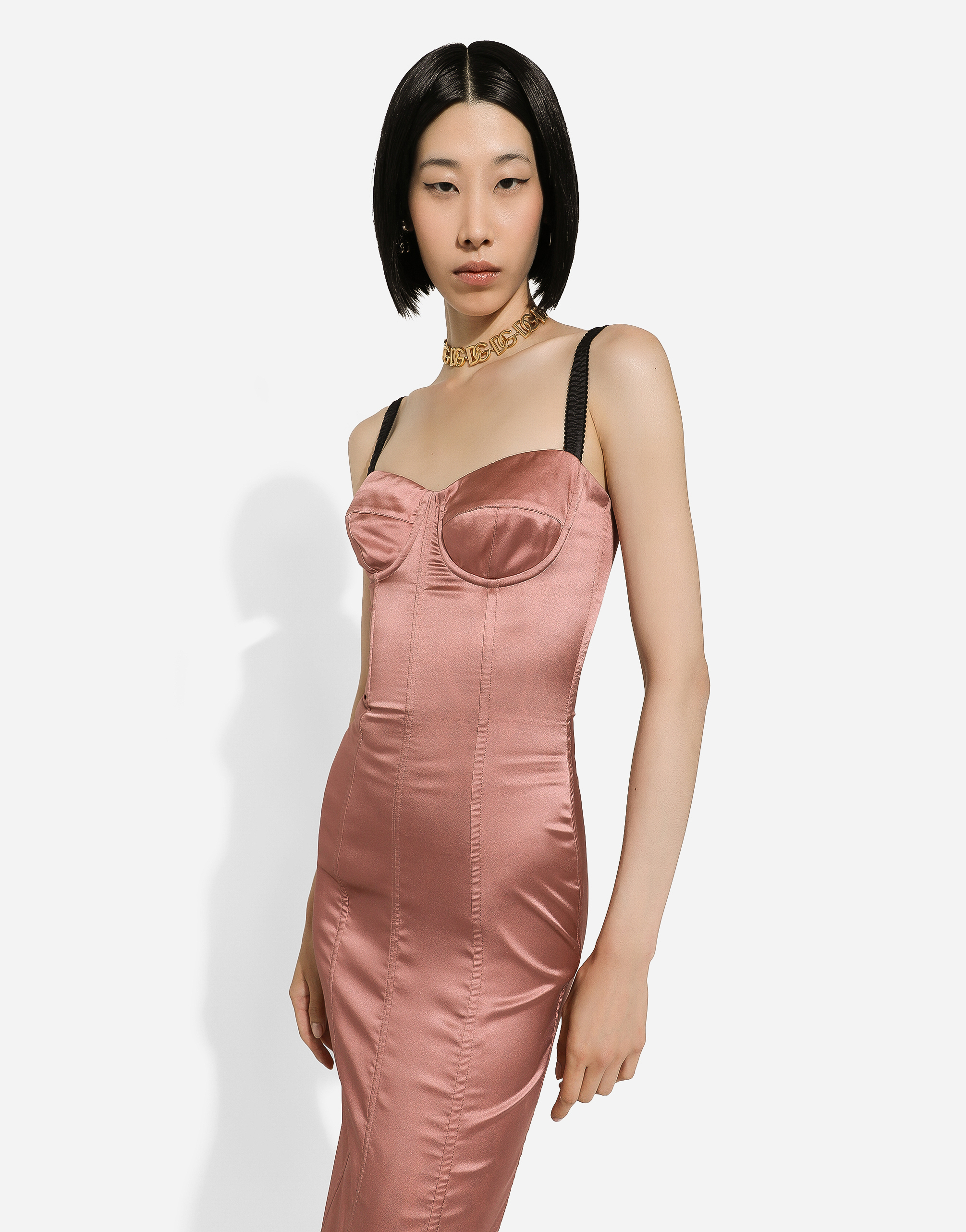Shop Dolce & Gabbana Satin Calf-length Corset Dress In Pink