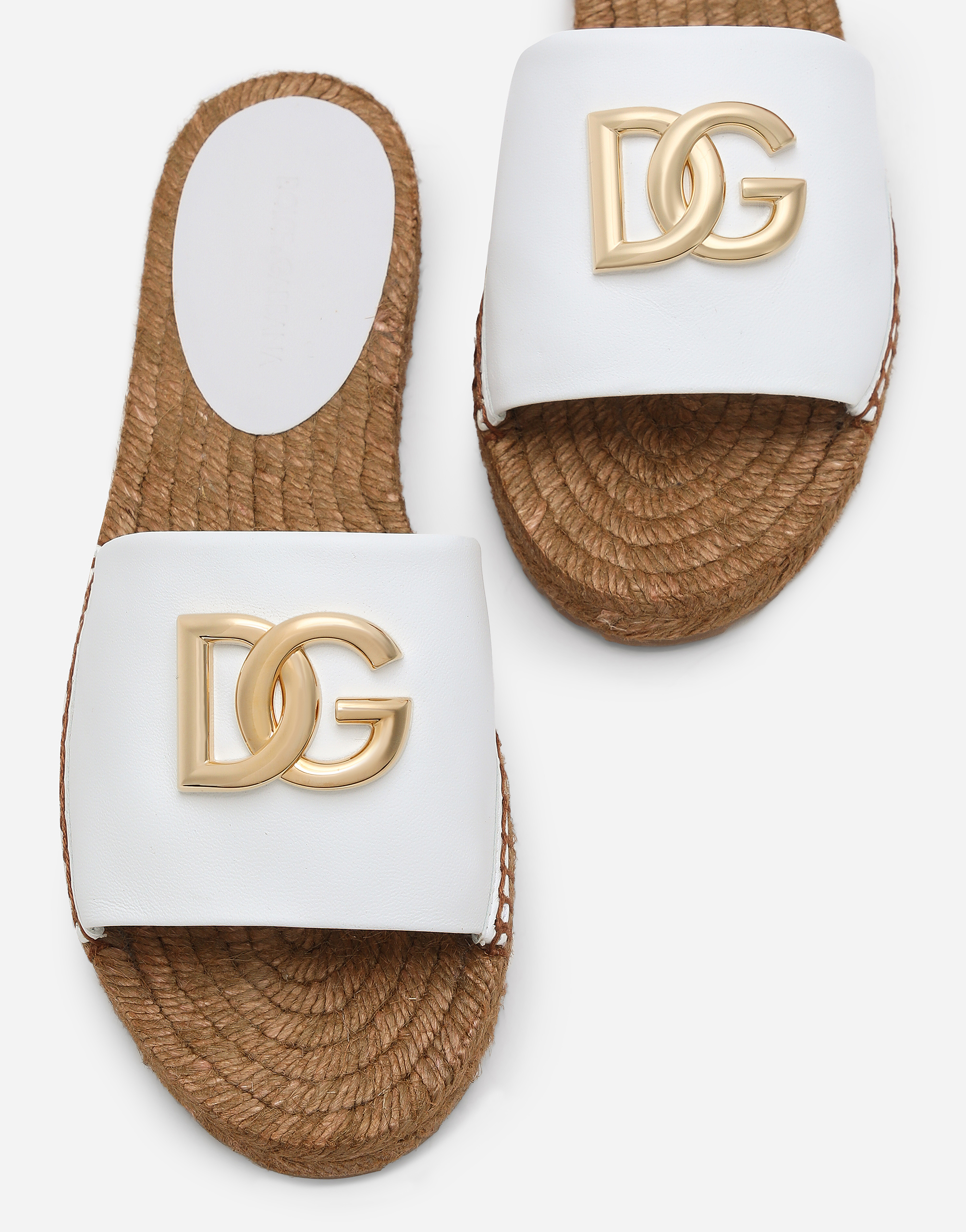 Shop Dolce & Gabbana Nappa Leather Espadrille Sliders With Dg Logo In White