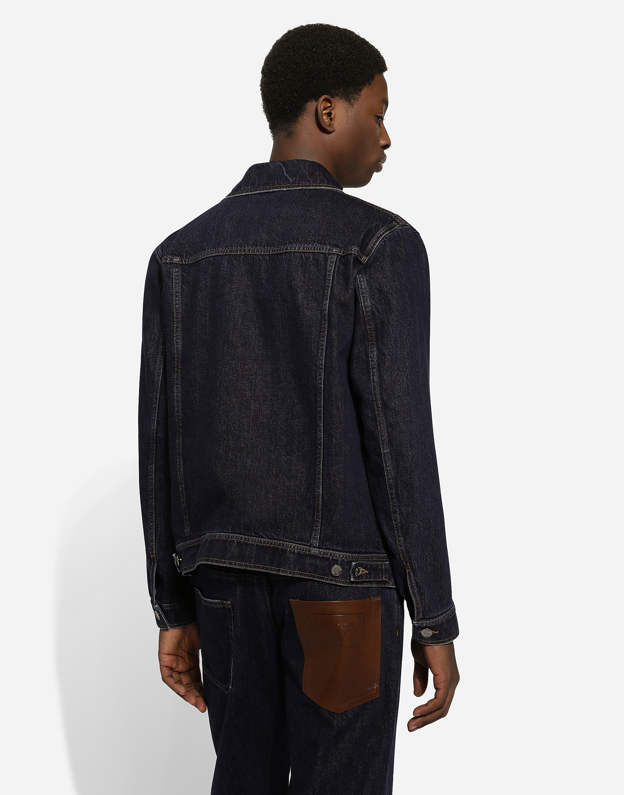 Shop Dolce & Gabbana Denim Jacket With Embossed Tag On Leather In マルチカラー