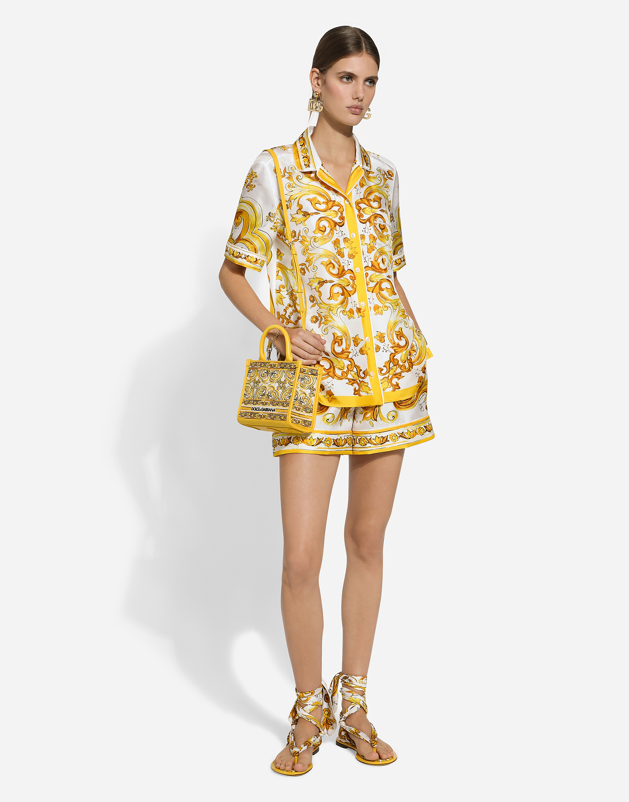 Shop Dolce & Gabbana Short-sleeved Silk Twill Shirt With Majolica Print