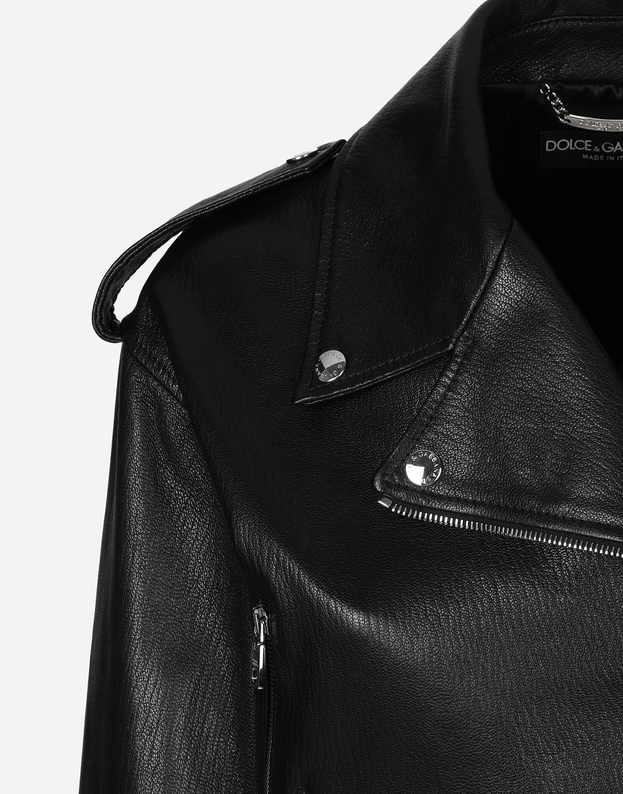 Shop Dolce & Gabbana Plongé Nappa Leather Biker Jacket In ブラック