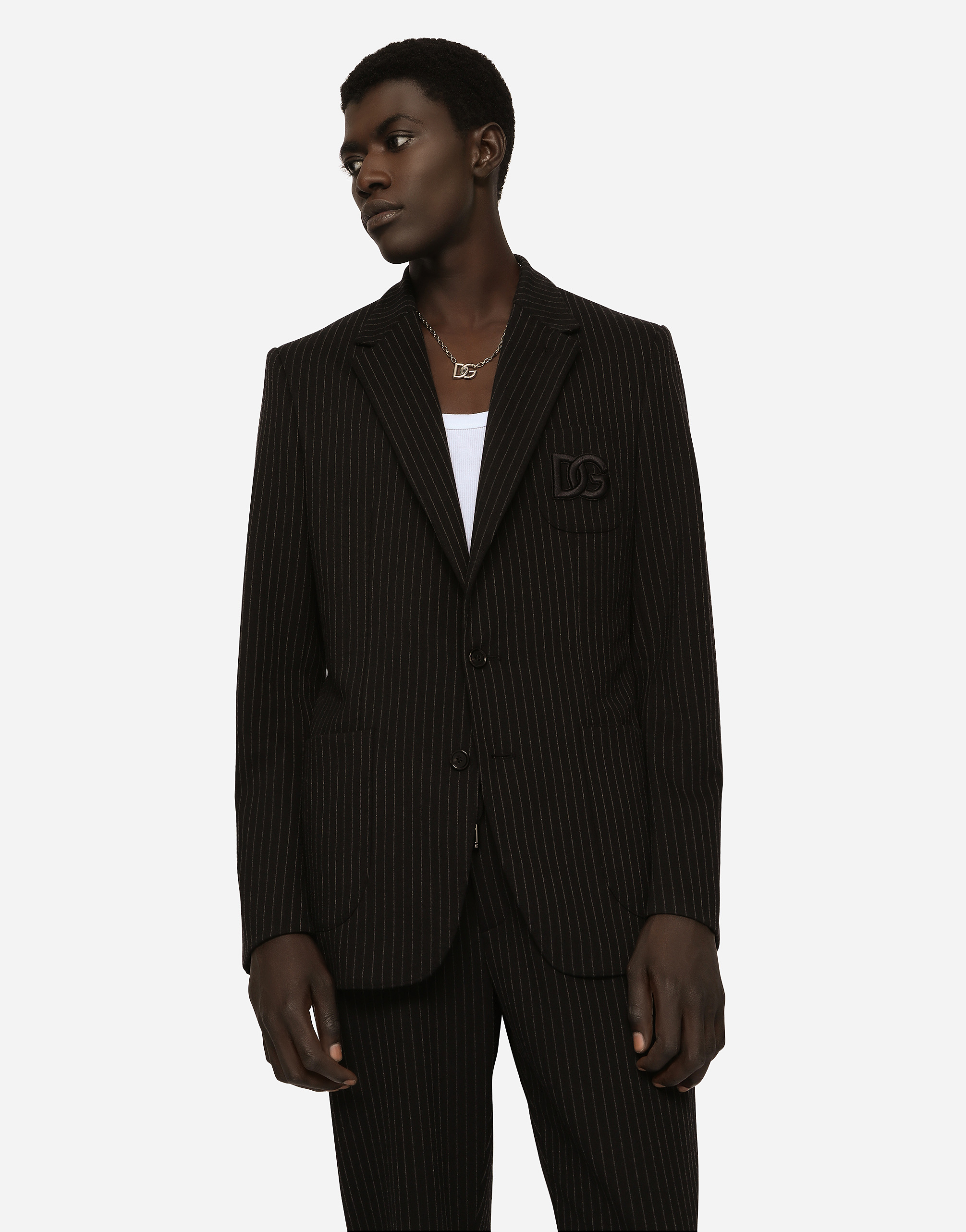 Shop Dolce & Gabbana Pinstripe Stretch Jersey Portofino Jacket In Multicolor