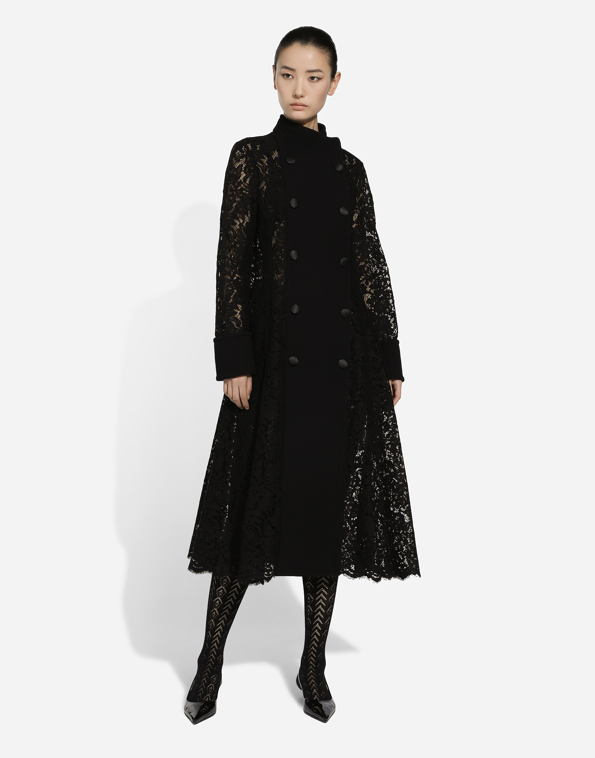 Shop Dolce & Gabbana Double-breasted Cordonetto Lace And Wool Crêpe Coat In Black