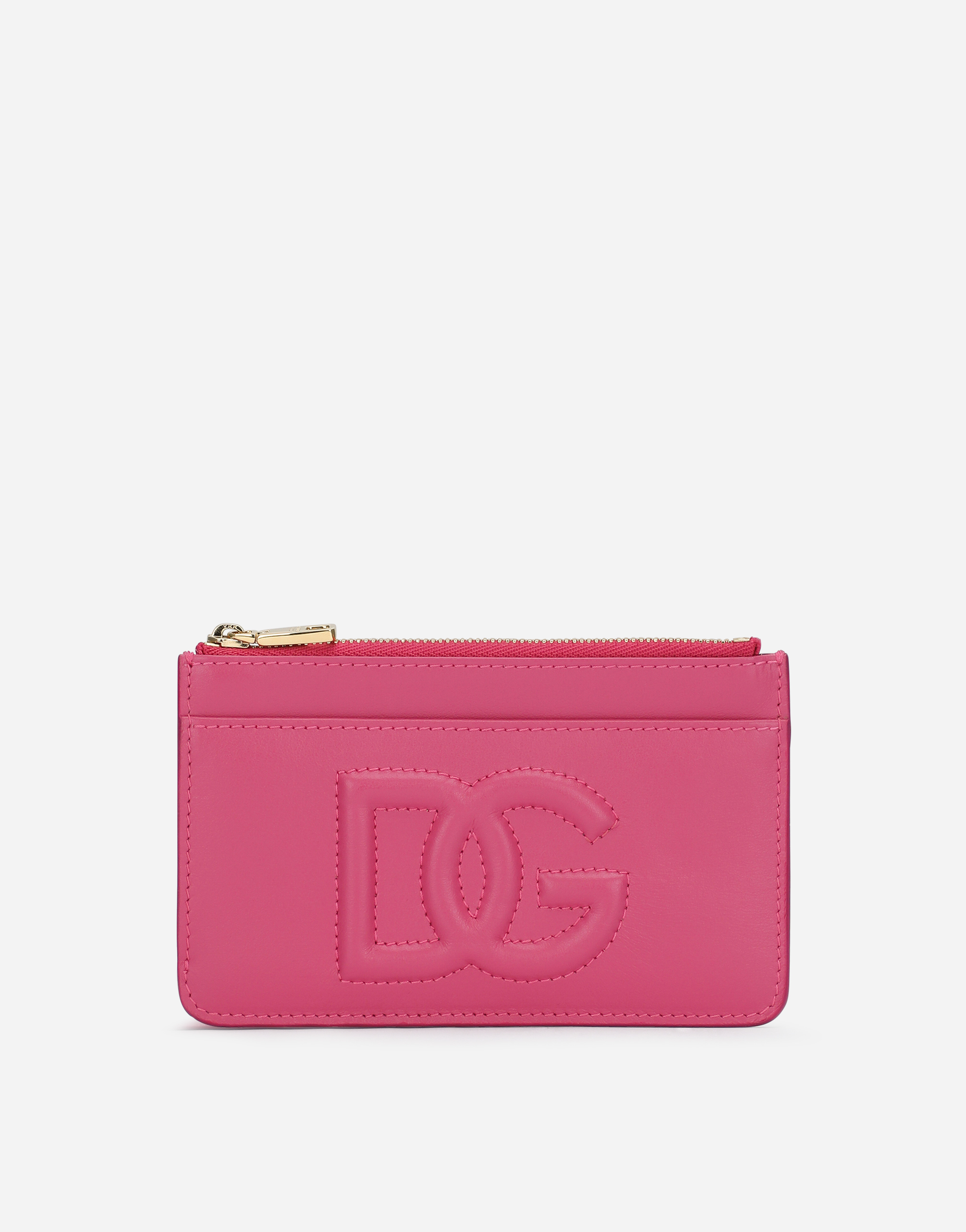 Shop Dolce & Gabbana Medium Calfskin Card Holder With Dg Logo In Lilac