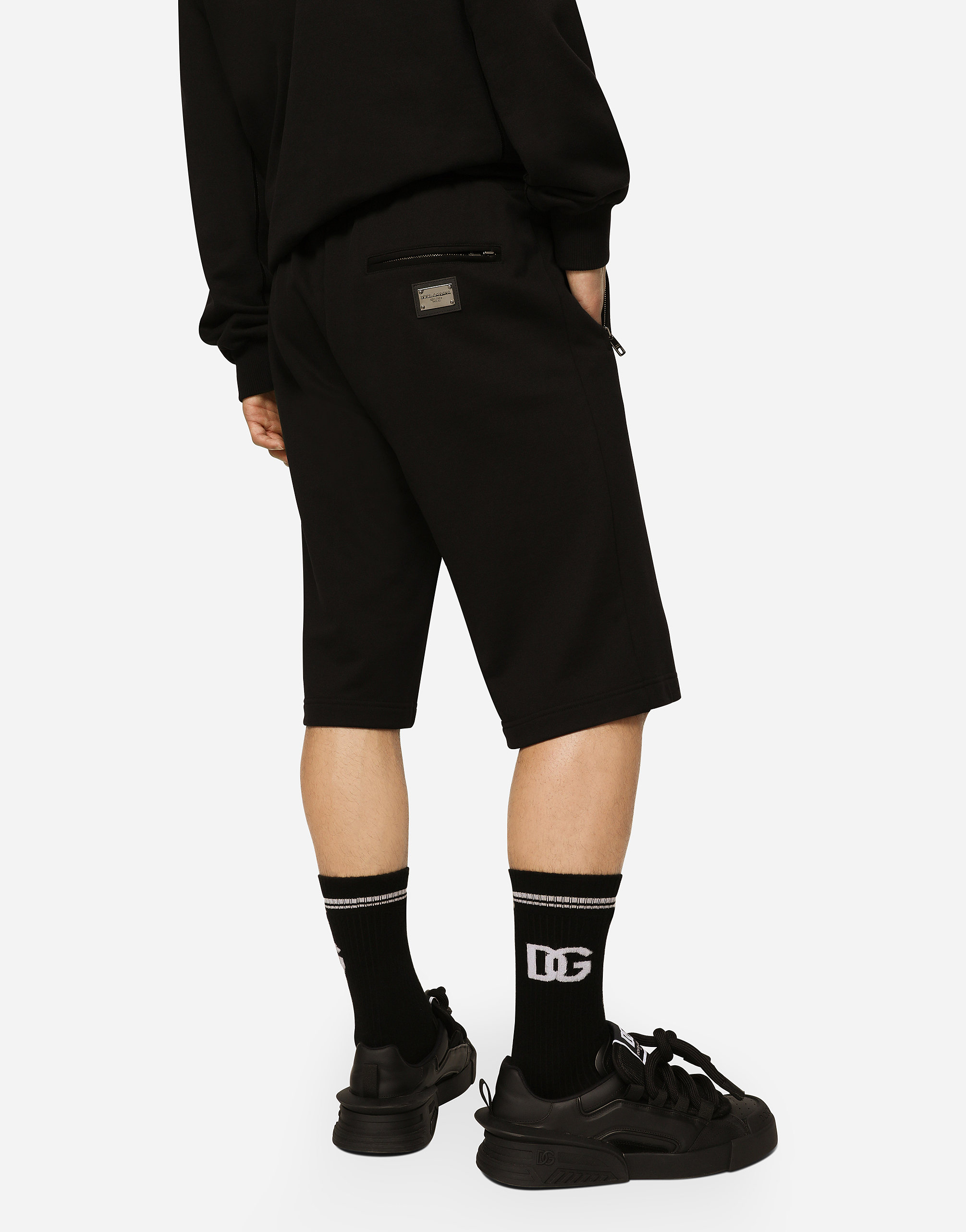 Shop Dolce & Gabbana Jersey Jogging Shorts With Logo Tag In Black