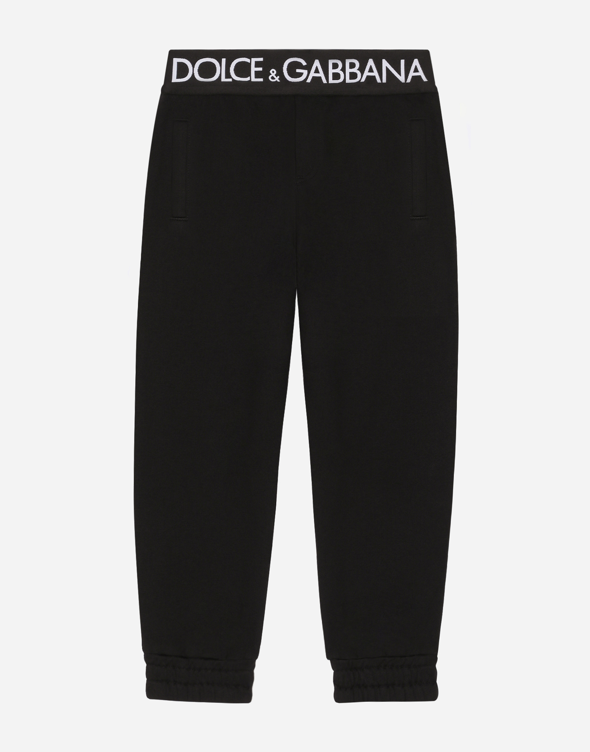 Dolce & Gabbana Kids' Jersey Jogging Trousers With Branded Elastic In Black