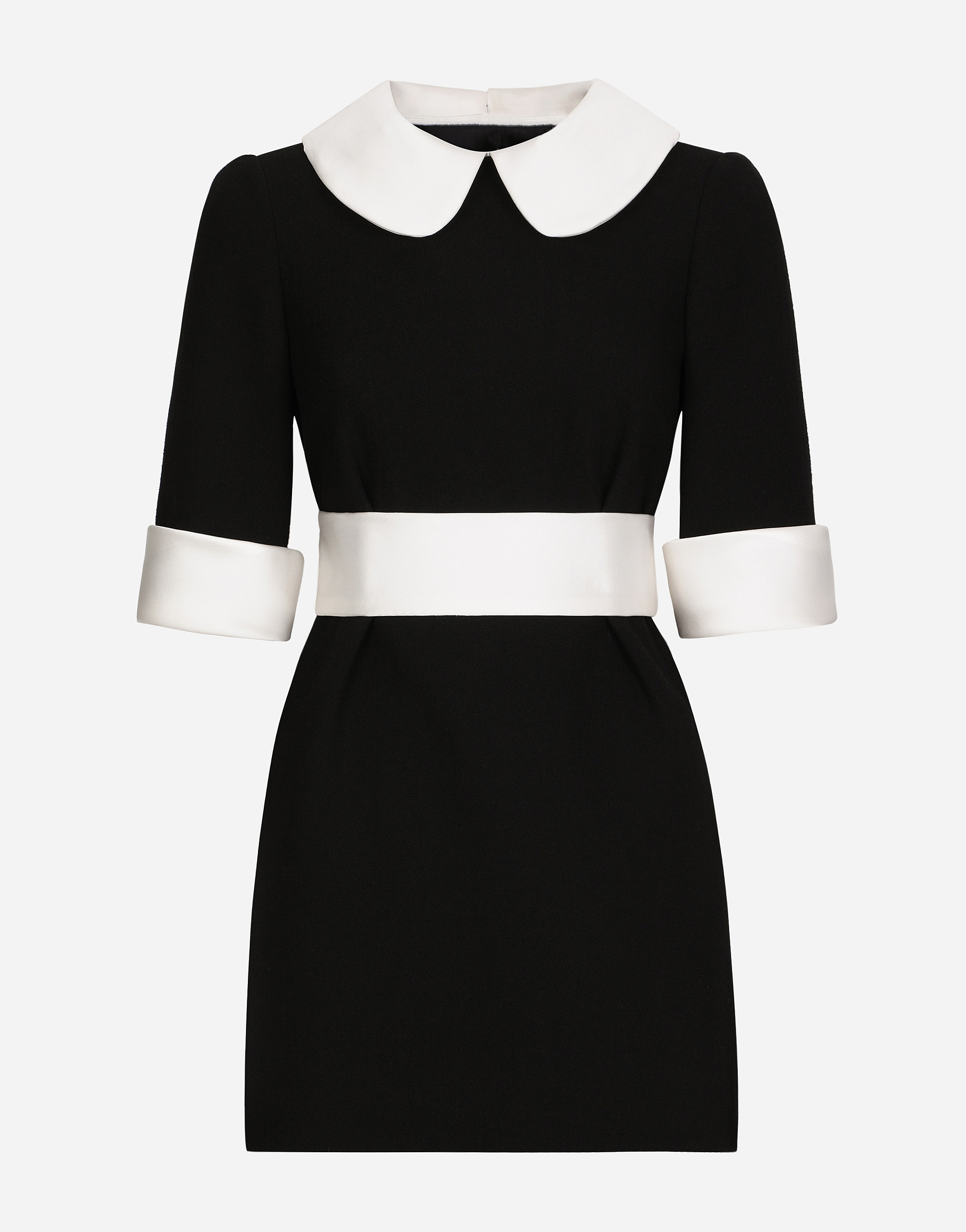 Short wool crepe dress with satin details