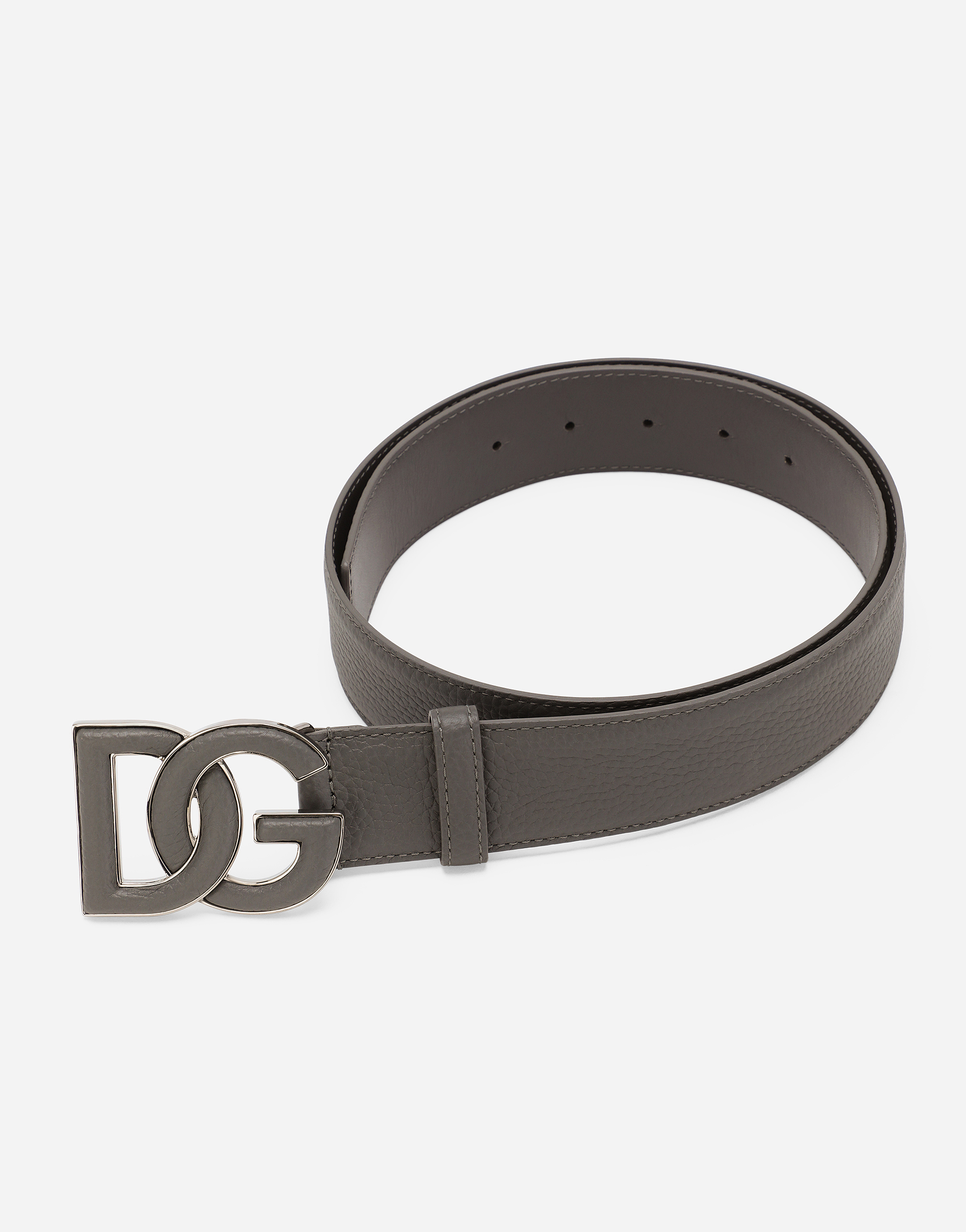 Shop Dolce & Gabbana Deerskin-print Calfskin Belt With Logo Print In グレー