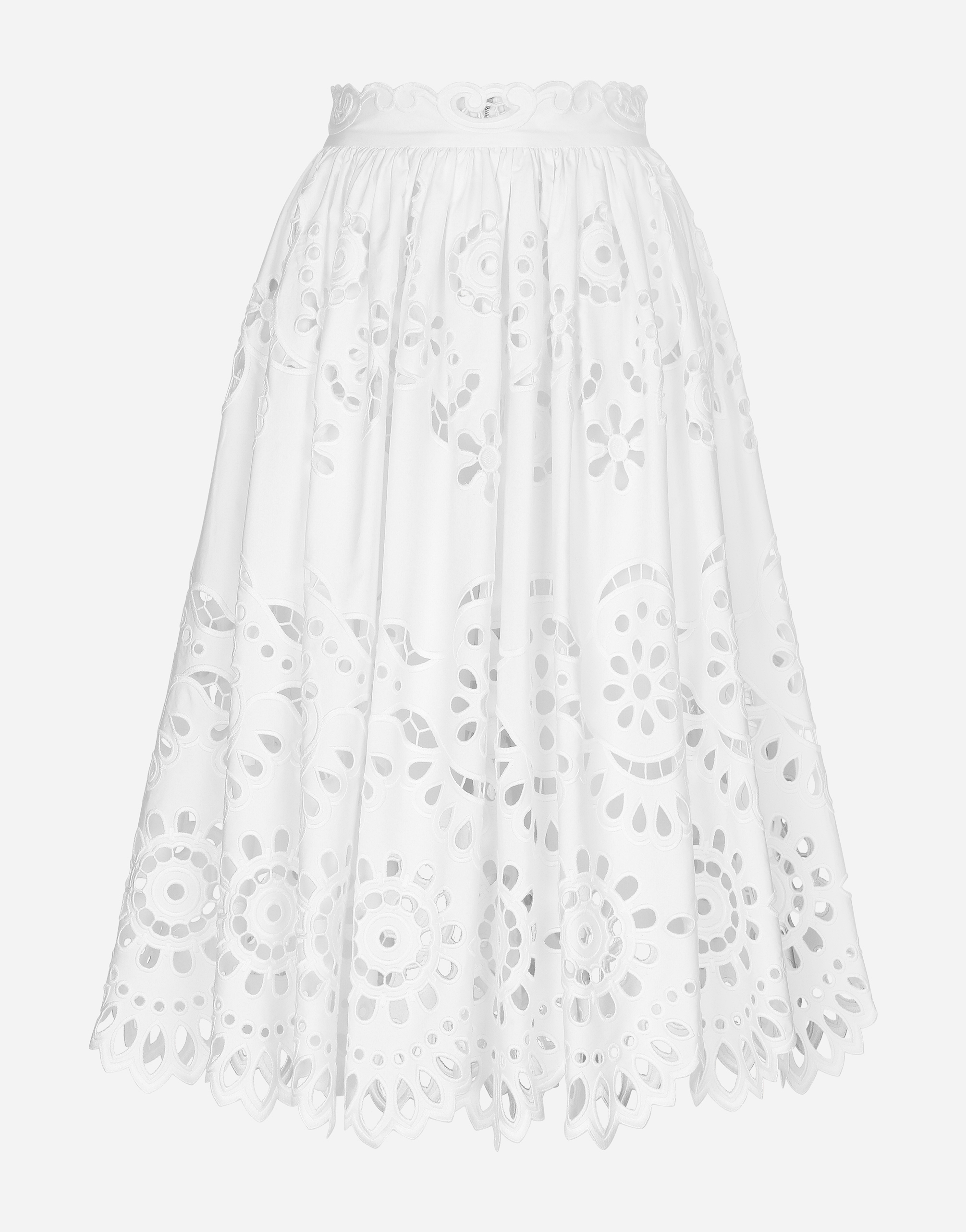 Shop Dolce & Gabbana Cotton Midi Circle Skirt With Cut-out Detailing In ホワイト