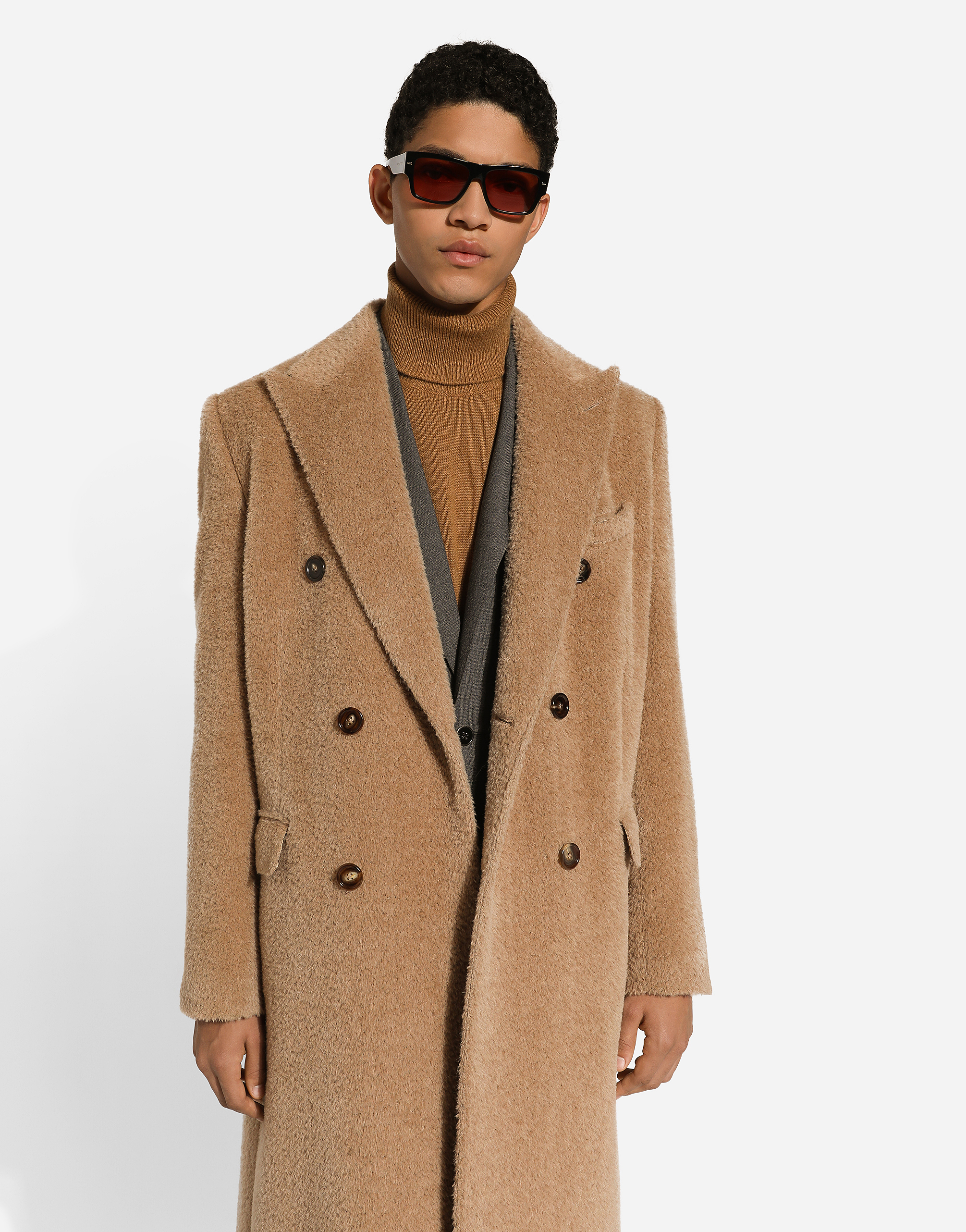 Shop Dolce & Gabbana Double-breasted Baby Llama Wool Coat In Brown