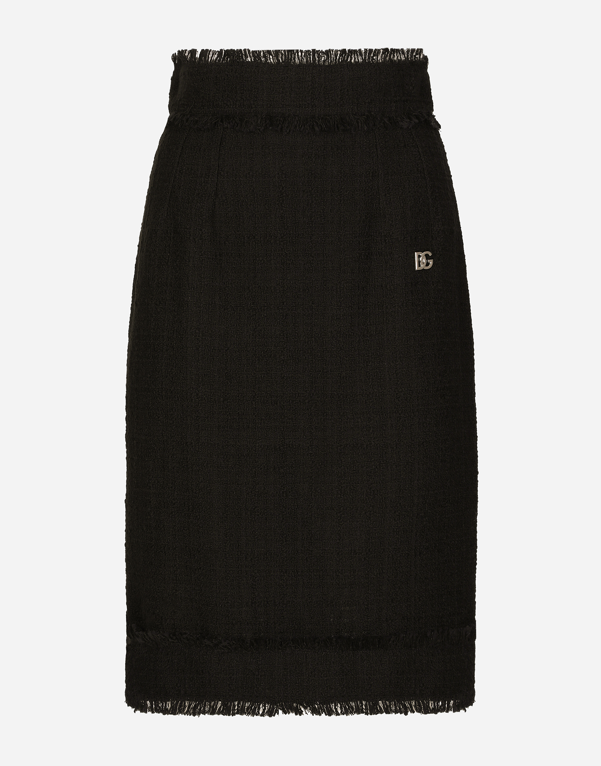 ブラックのウィメンズ Tweed midi skirt with DG logo | Dolce&Gabbana®