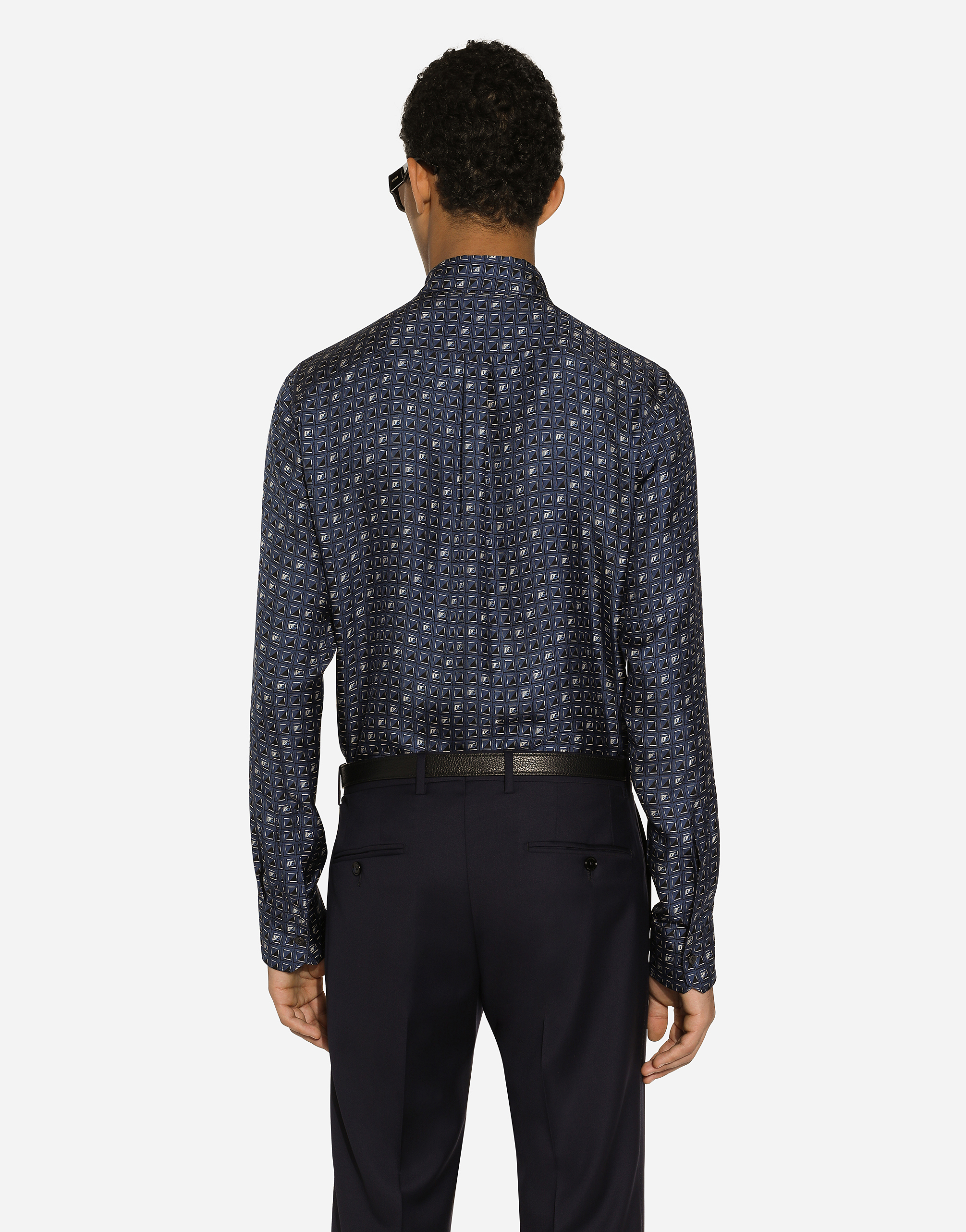 Shop Dolce & Gabbana Silk Martini-fit Shirt With Tie Print In Blue