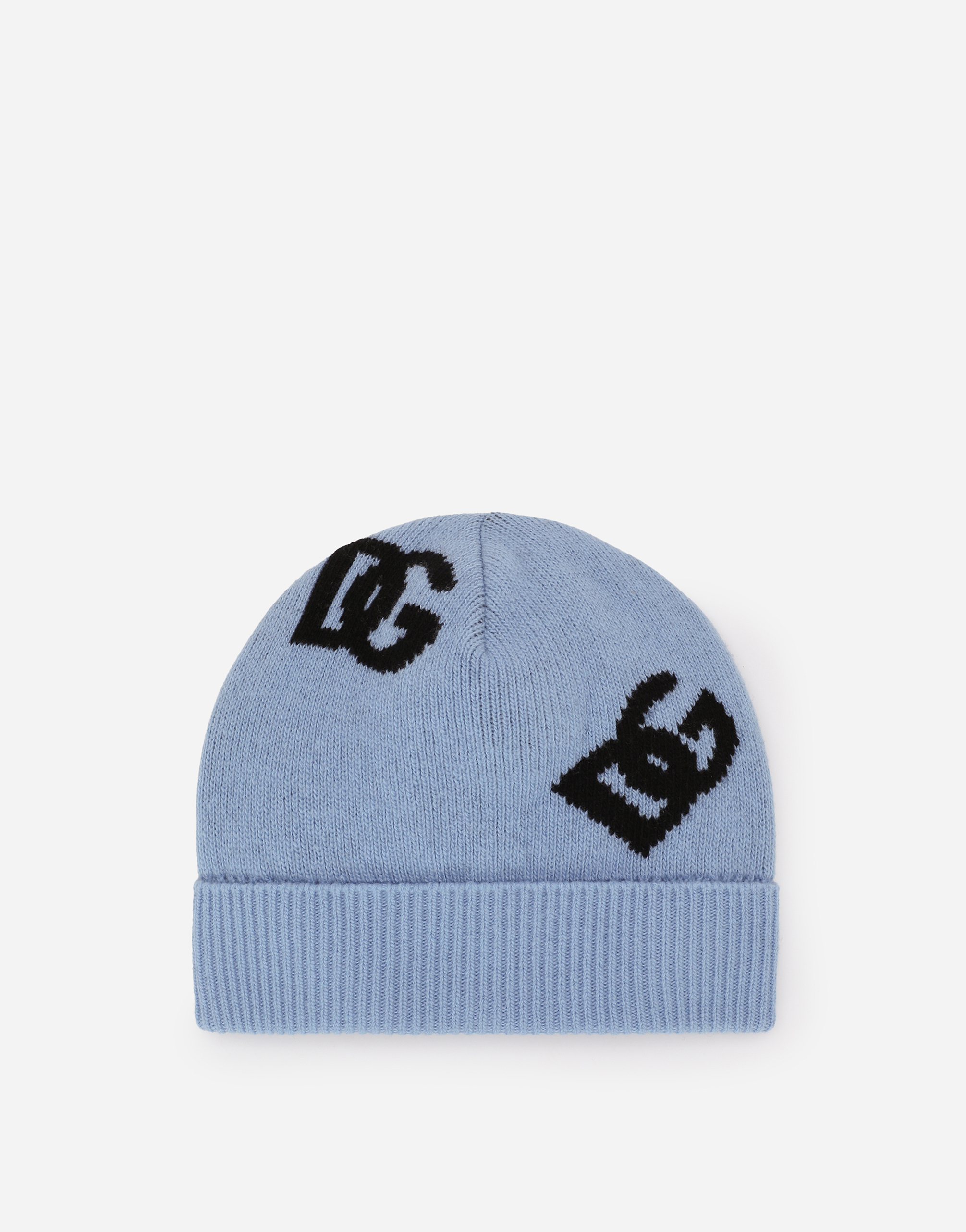 Shop Dolce & Gabbana Wool Jacquard Hat With Dg Logo In Azure