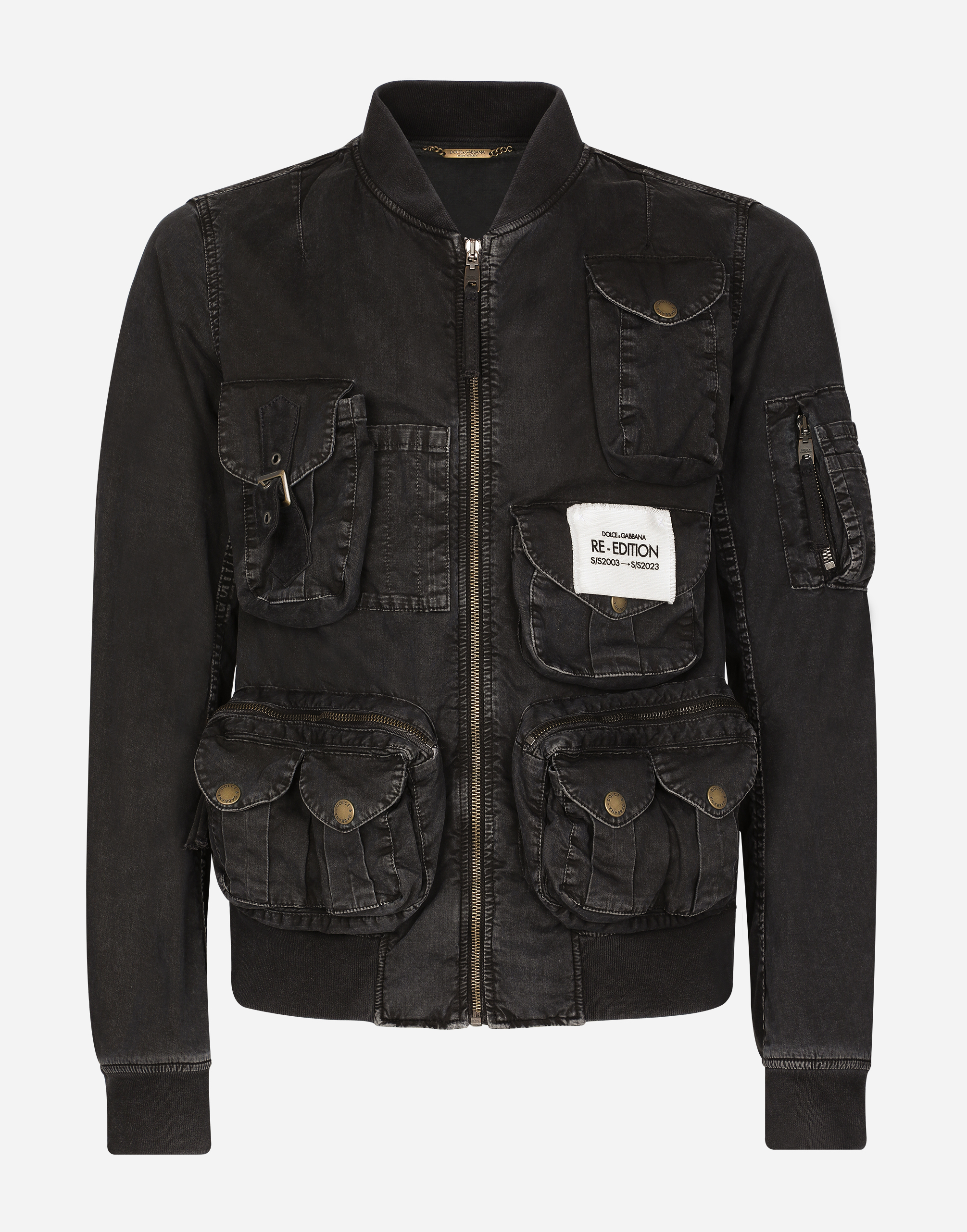 Garment-dyed cotton jacket with multiple pockets in Black for Men 