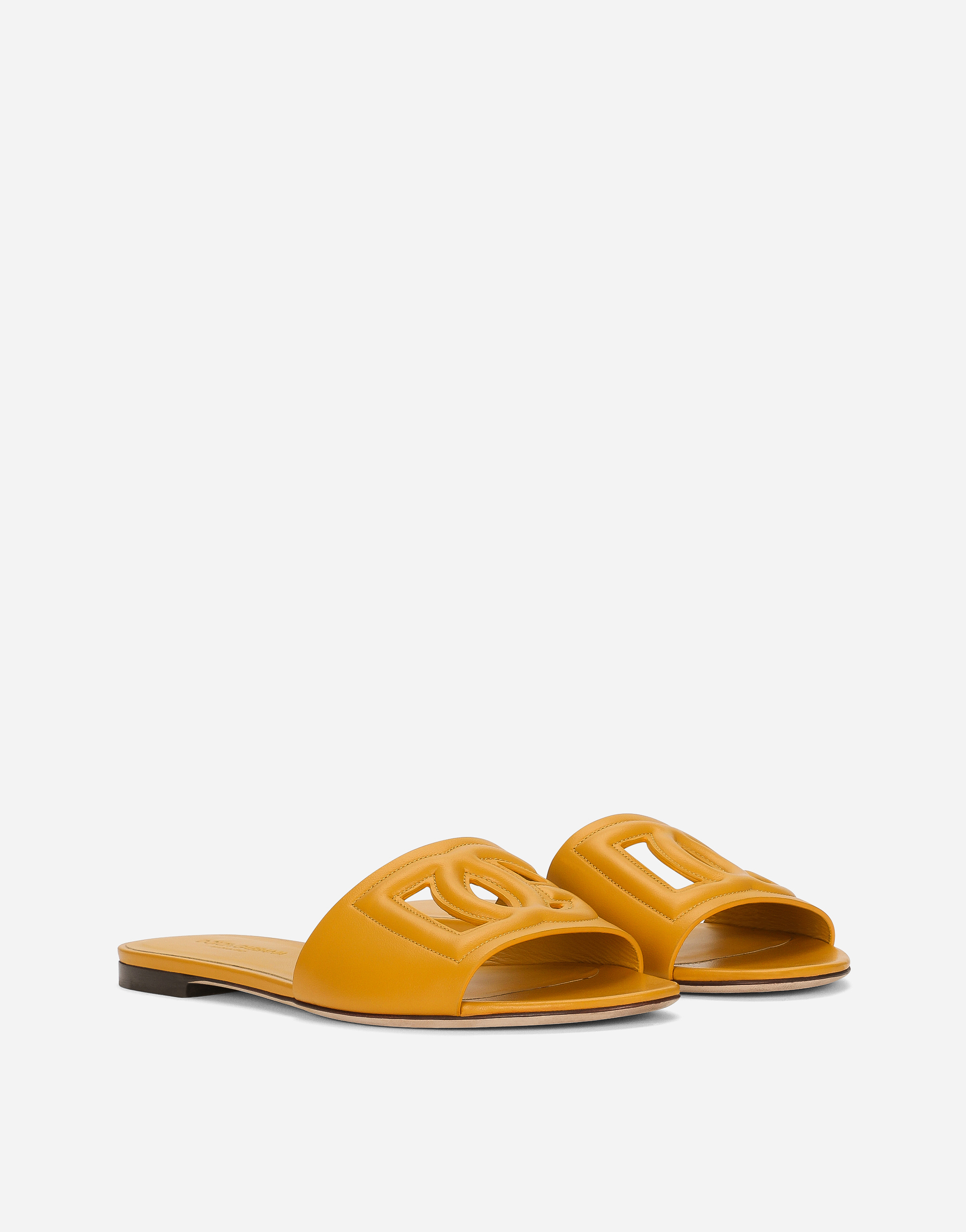 Calfskin slides with DG logo in Yellow for | Dolce&Gabbana® US