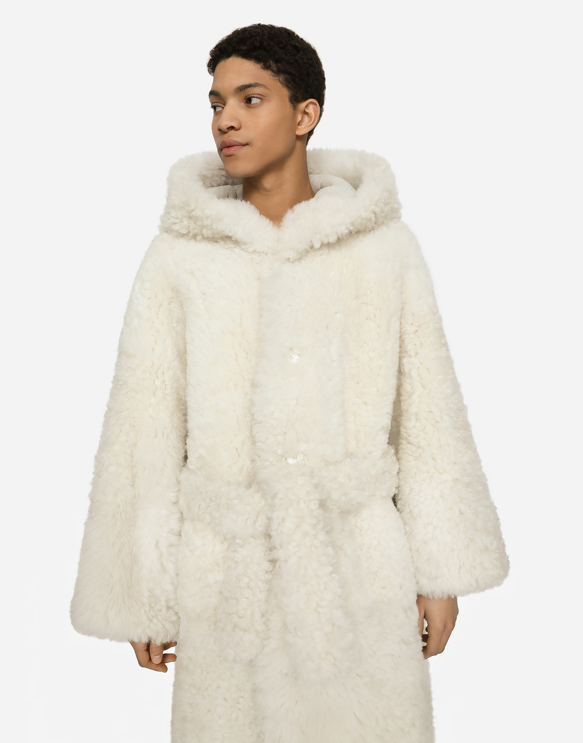 Shearling coat with hood