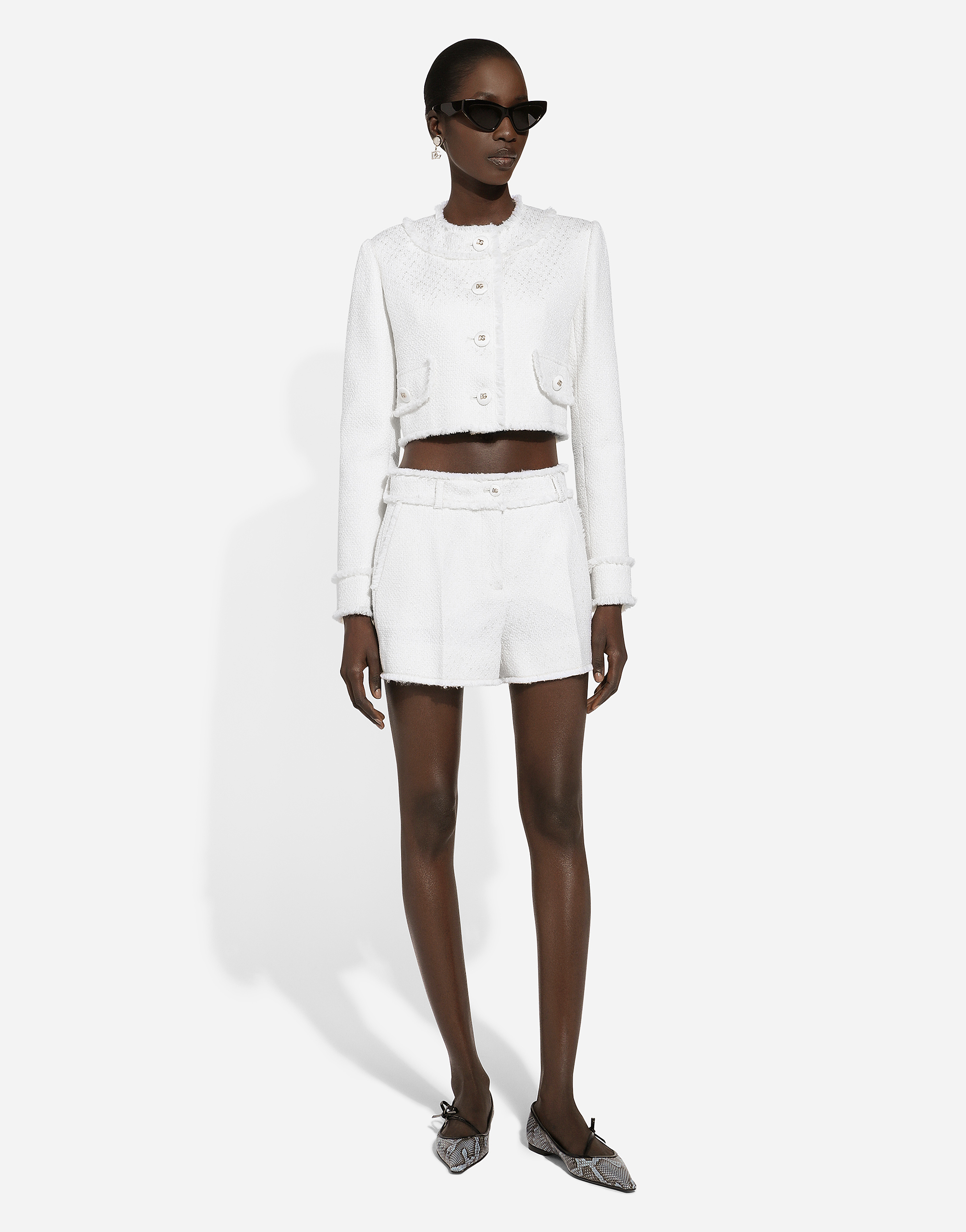 Shop Dolce & Gabbana Raschel Tweed Shorts In White