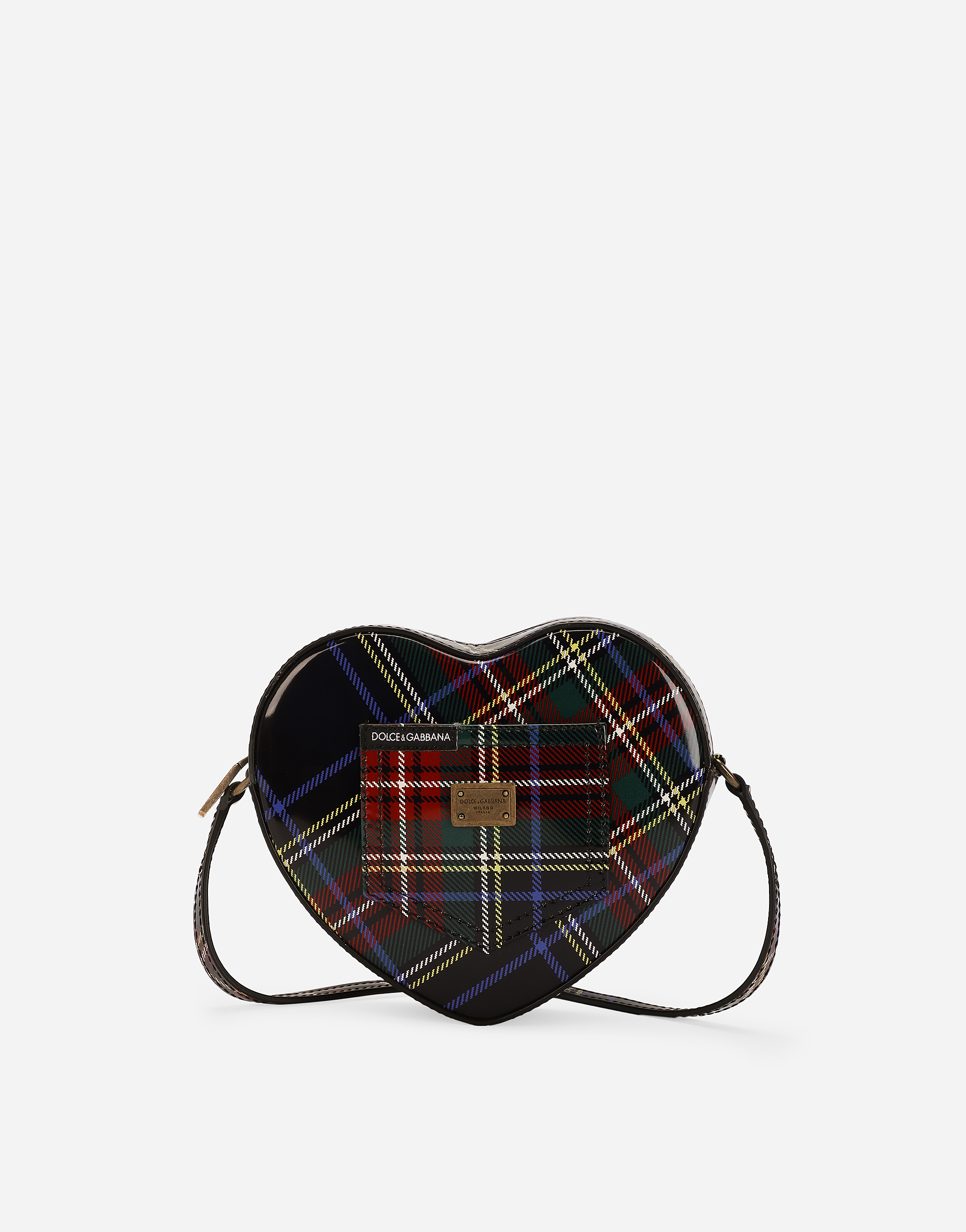 Shop Dolce & Gabbana Dg Girlie Heart Bag In Tartan-print Polished Calfskin In Multicolor