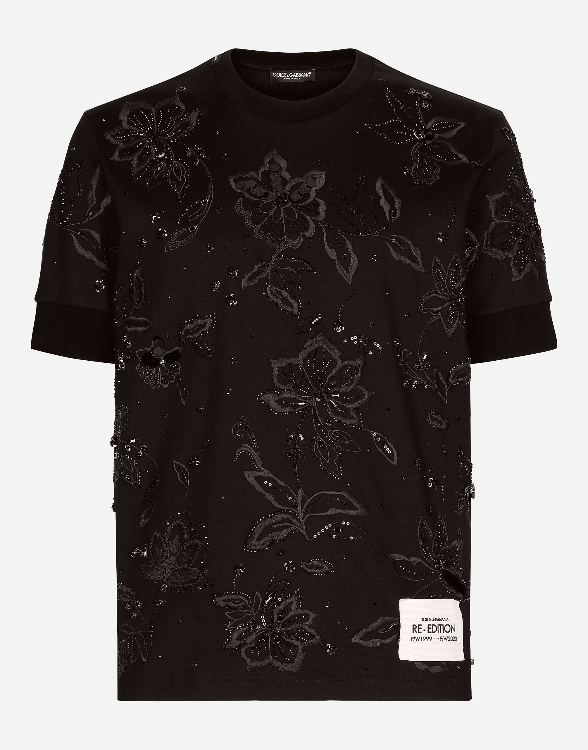 Cotton interlock T-shirt with embroidery in Black for Men 